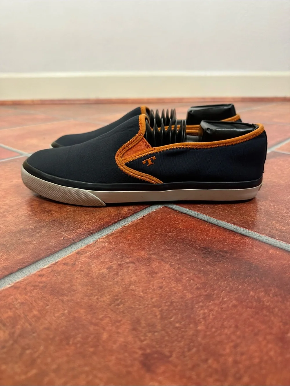 Tory Burch Navy Slip-On Shoes with Orange Trim
